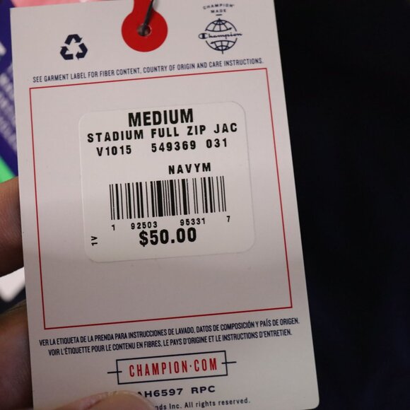 Champion Logo V1015 Full Zip Jacket Lightweight Wind Water Resistant Men's M NWT - Picture 3 of 6